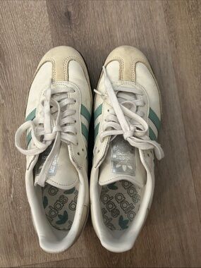 adidas gazelle silver green womens ADIDAS Size 10 White Leather Chunky Heel Sneakers  Sui Generis Designer  Consignment